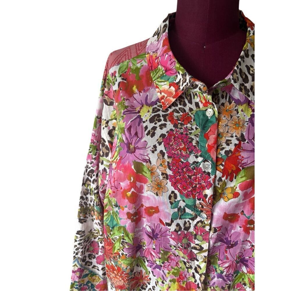 Johnny Was Multi-Color Floral & Leopard Print Button-Down Shirt - Picture 9 of 12